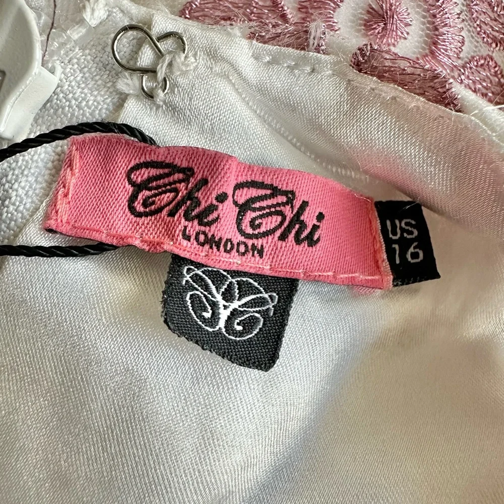 Chi Chi London NEW Pink Halter Dress Tulle Embroidered Overlay Damask Size 16 - Picture 12 of 16